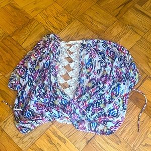 Torrid multi-colored tie front blouse